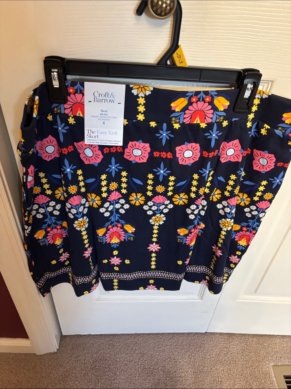 croft & barrow Navy Floral A-Line Skort with Pink & Yellow Accents XL NWT